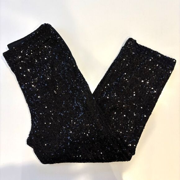 NWT Women's LOFT Black Sequin Trousers Pants Size 4P Holiday Glam Sparkle Party - Picture 1 of 11